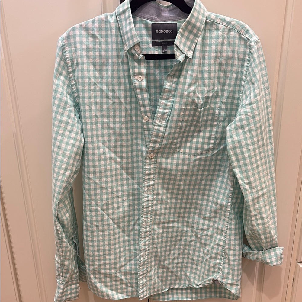 Bonobos Green Casual Button Down Shirt with Gingham Pattern